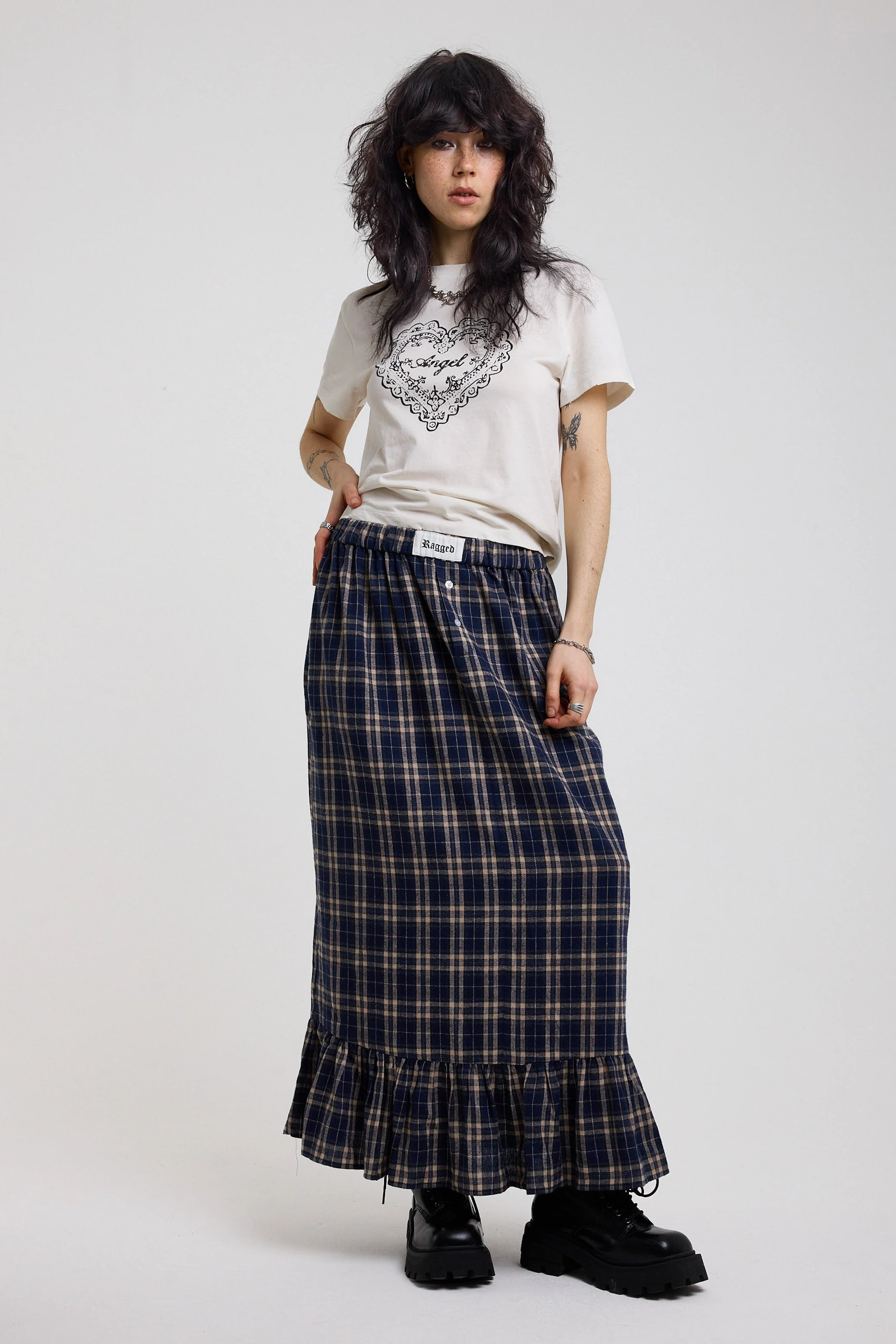 Boxer Tartan Check Maxi Skirt