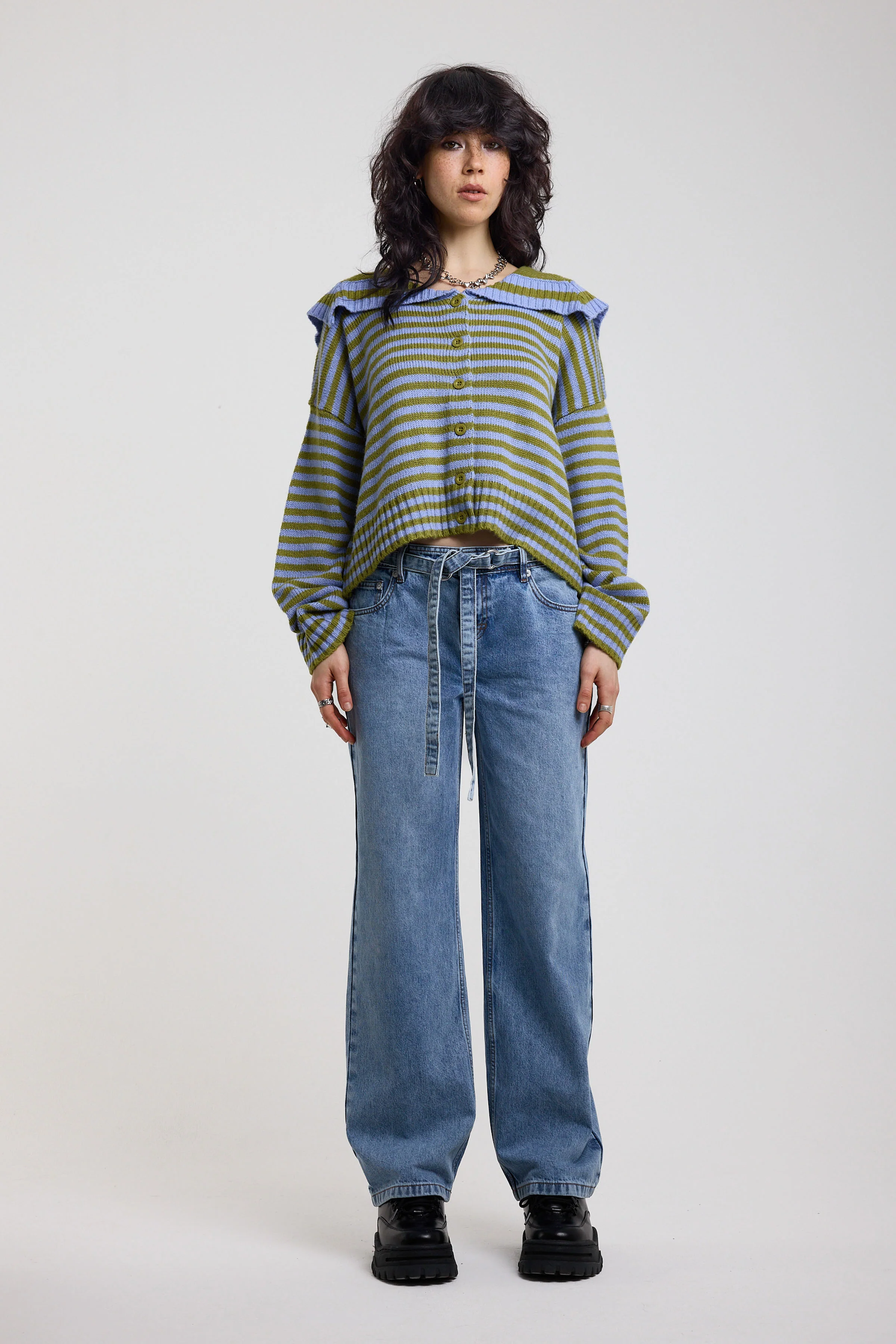 Darling Stripe Oversized Collar Cardigan - Image 4